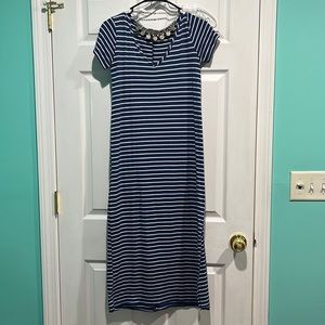 XS Navy Blue and White Striped Maxi Dress